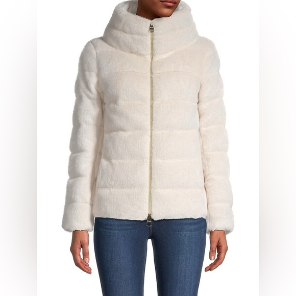 Herno Beige Cream Faux Fur Teddy Down Lady Cape Jacket Size 46 US 10 - Picture 2 of 6